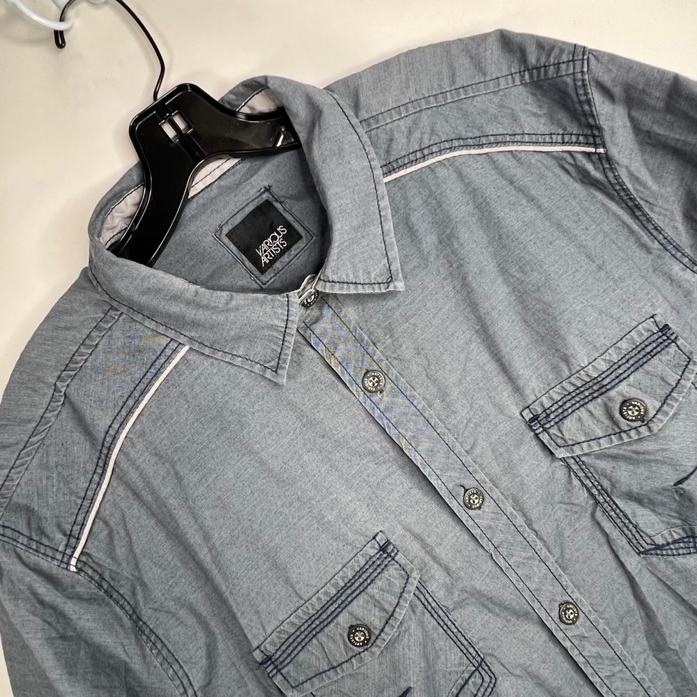Various Artists Grey Short Sleeve Button Up Mens‎ XXL Grunge Piping Y2K Workwear